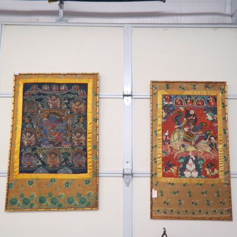 Appraisal: Pair of Batek Religious Paintings on Cloth interesting older examples