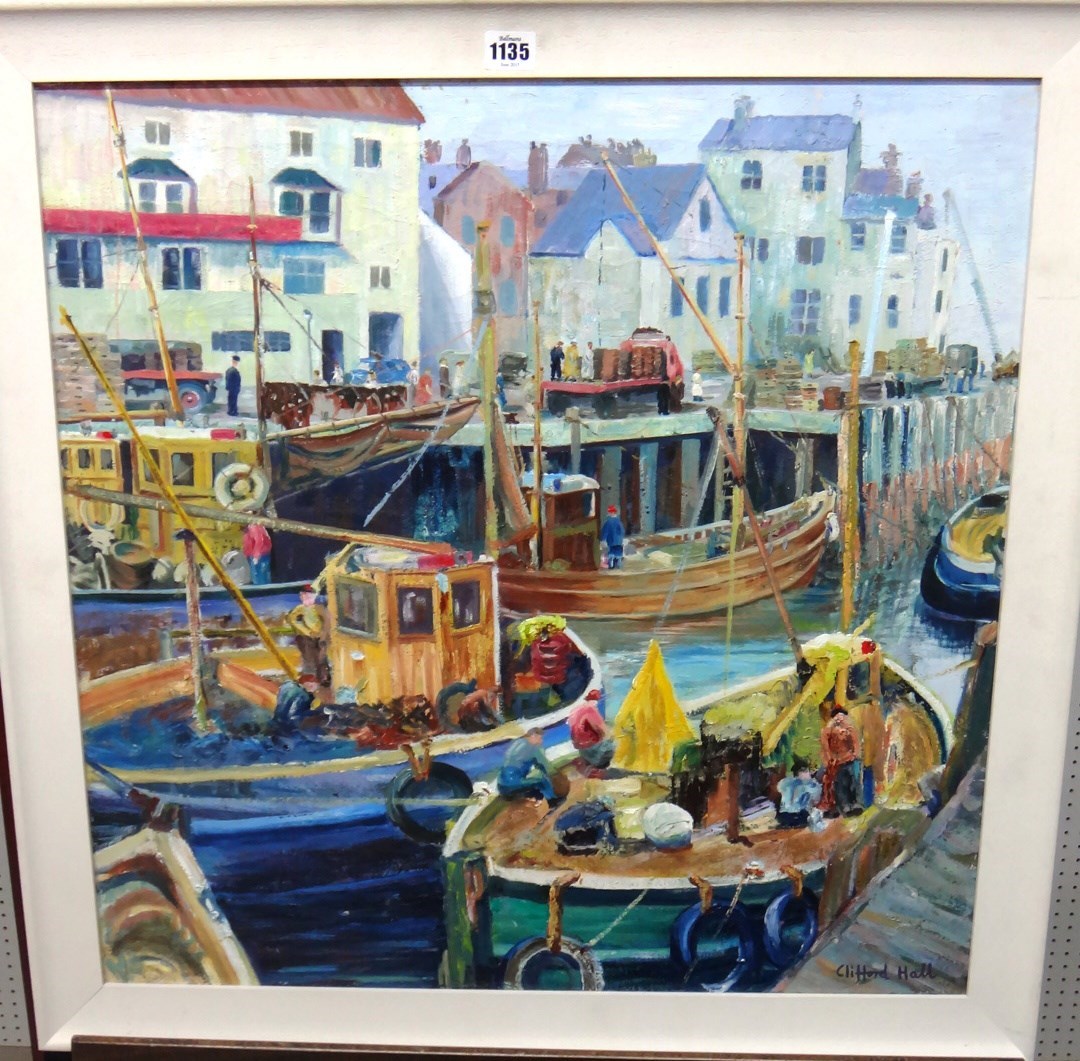 Appraisal: Attributed to Clifford Hall - Busy Harbour scene oil on