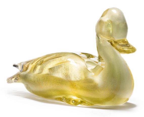 Appraisal: MURANO GLASS DUCK circa Glass with gold inclusions L cm