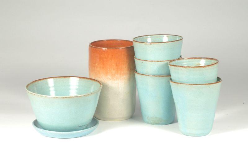 Appraisal: Signed VS Virginia Shelton Unsigned JB Cole Five turquoise cups