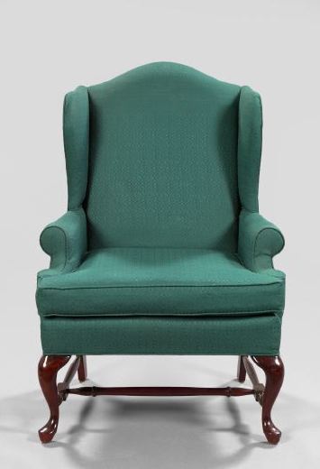 Appraisal: Queen Anne-Style Wing Chair in forest green upholstery the mahoganized