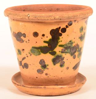 Appraisal: Shenandoah Valley Redware Flower Pot th Century Shenandoah Valley Green