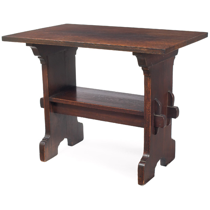 Appraisal: Gustav Stickley Bungalow table rectangular top over a lower stretcher