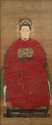 Appraisal: TWO MING ANCESTRAL PORTRAITS ON SILK The larger wearing red