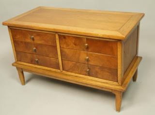 Appraisal: Sophisticate TOMLINSON Dresser Top Jewelry Box Walnut cabinet with contrasting