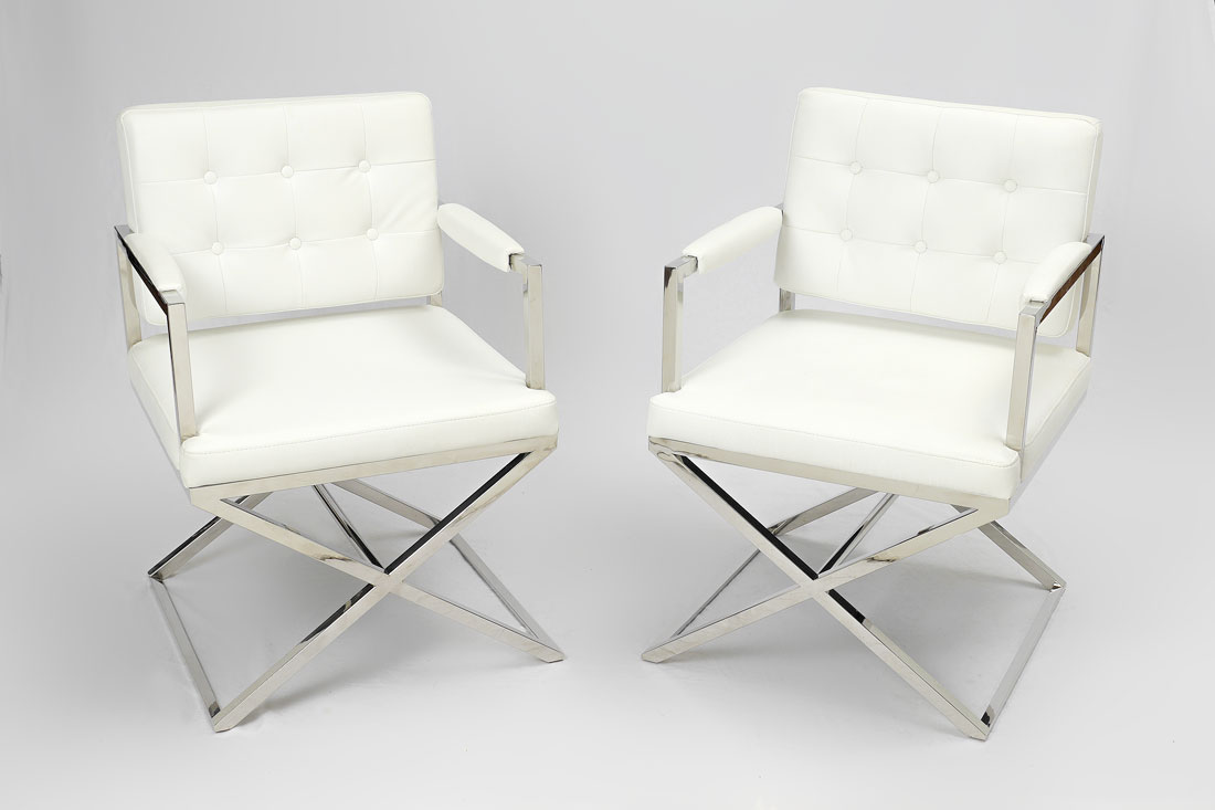 Appraisal: PAIR CONTEMPORARY CHROME CHAIRS AFTER BAUGHMAN In the style of