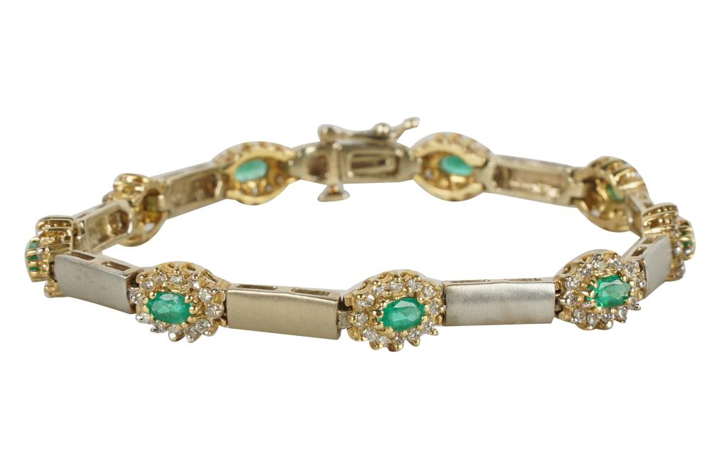 Appraisal: KARAT GOLD DIAMOND EMERALD BRACELETcontaining nine oval mixed cut emeralds