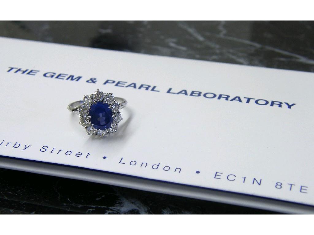 Appraisal: Fine ct white gold Kashmir natural sapphire and diamond oval