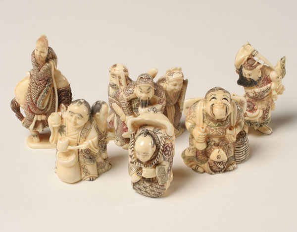 Appraisal: Six Japanese carved netsuke warriors and prophets Tallest