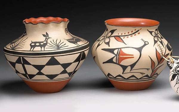 Appraisal: Two Santo Domingo polychrome jars Arthur amp Hilda Coriz one