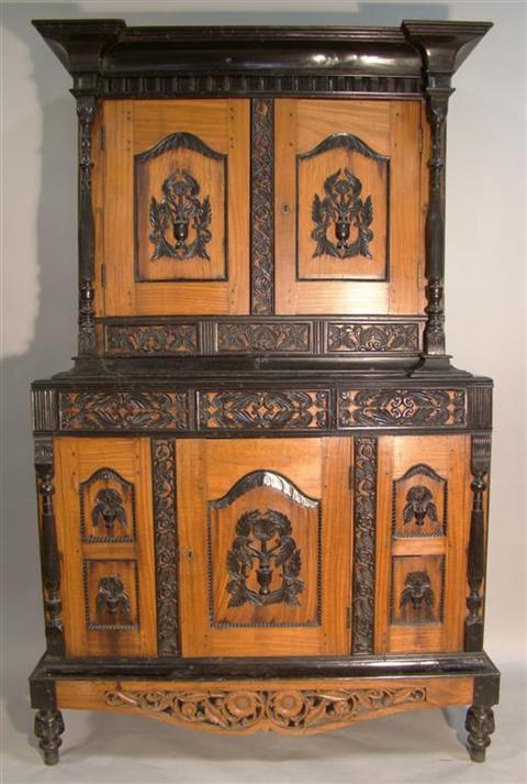 Appraisal: SRI LANKAN COLONIAL SATINWOOD AND EBONY CABINET Late th Ealry