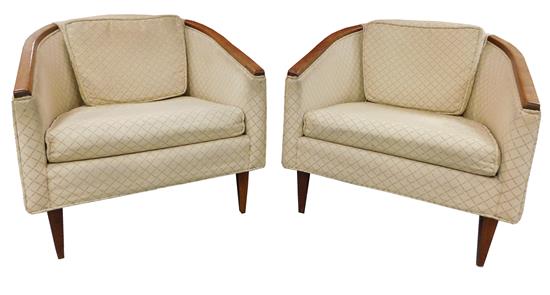 Appraisal: Pair mid- th C barrel back lounge chairs walnut finish