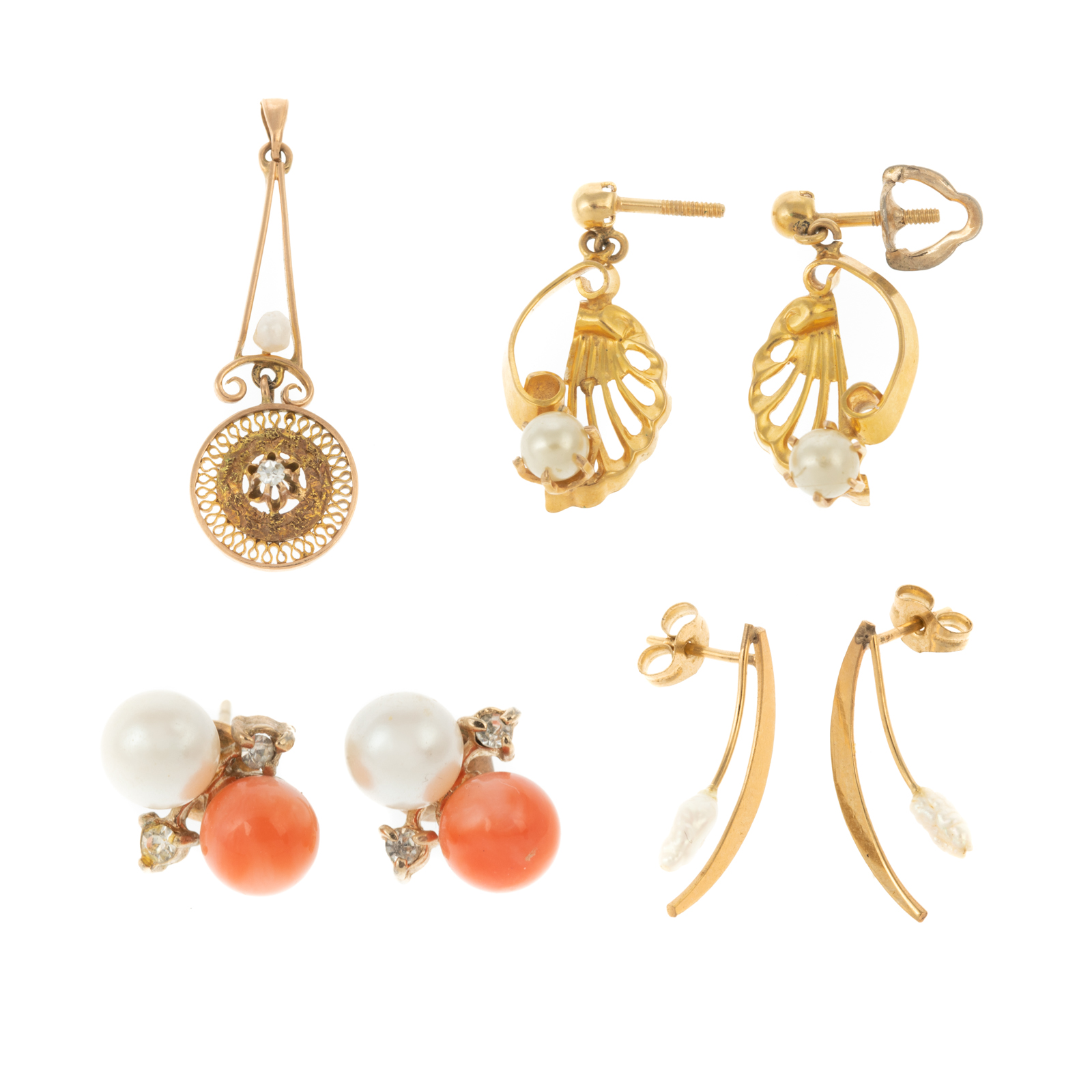 Appraisal: A COLLECTION OF EARRINGS PENDANTS IN GOLD K yellow gold