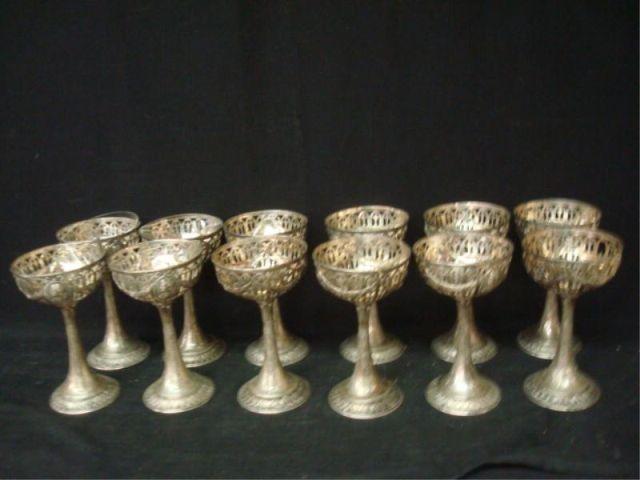 Appraisal: Twelve Silver Goblets with Glass Inserts From a Purchase NY