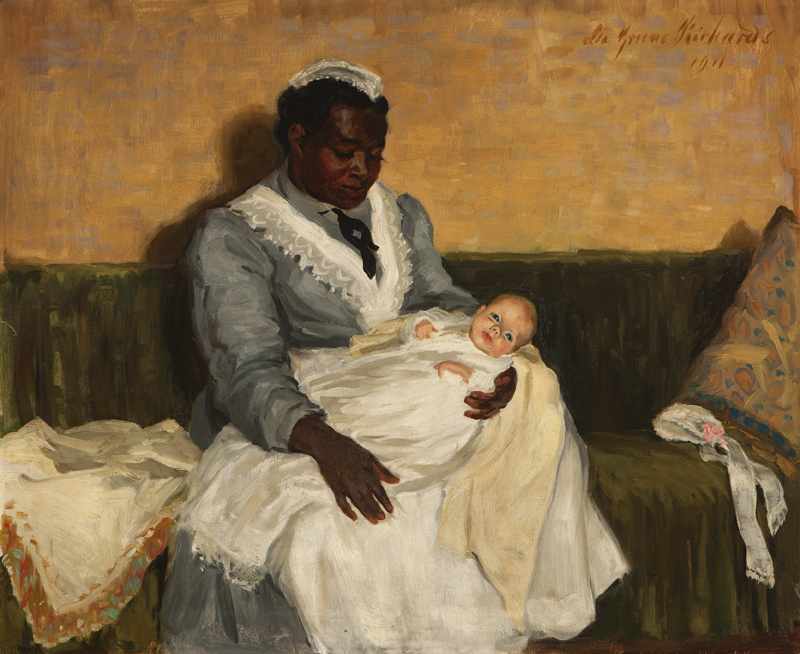 Appraisal: 'Anna Maggie'' Seated nanny holding a baby in an interior