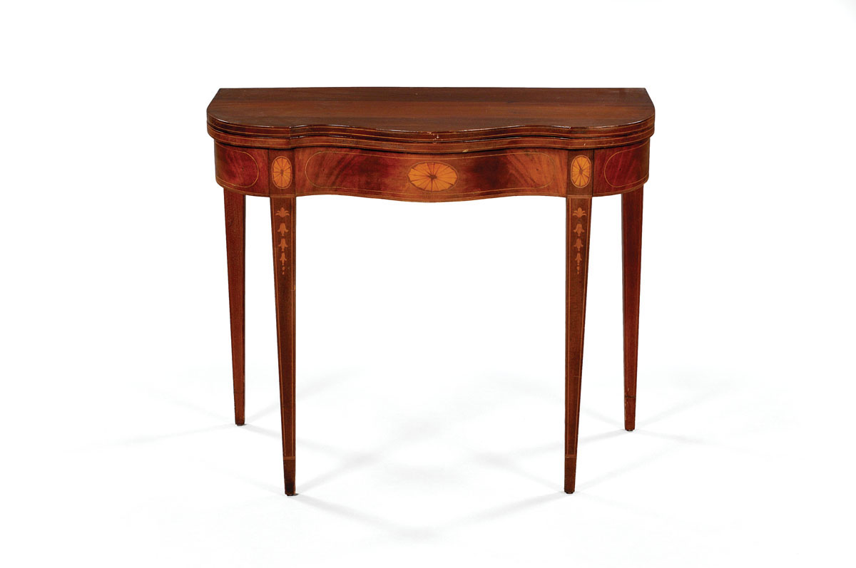 Appraisal: AMERICAN FEDERAL STYLE INLAID MAHOGANY SERPENTINE CARD TABLE Height inches