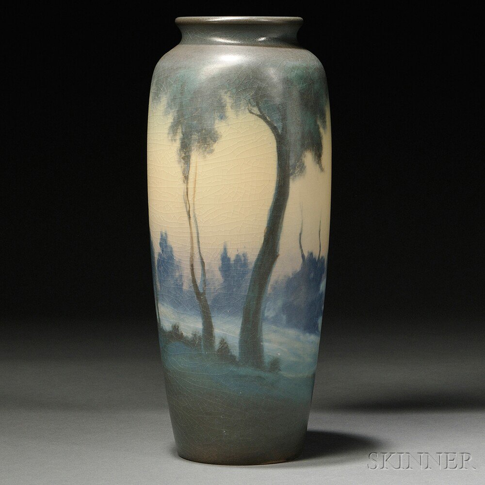 Appraisal: Rookwood Pottery Scenic Vellum Vase Art pottery United States Fred