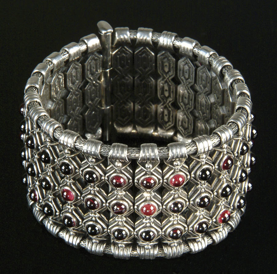 Appraisal: SILVER K WHITE GOLD AND GARNET BRACELET BY KONSTANTINO SIOULAS