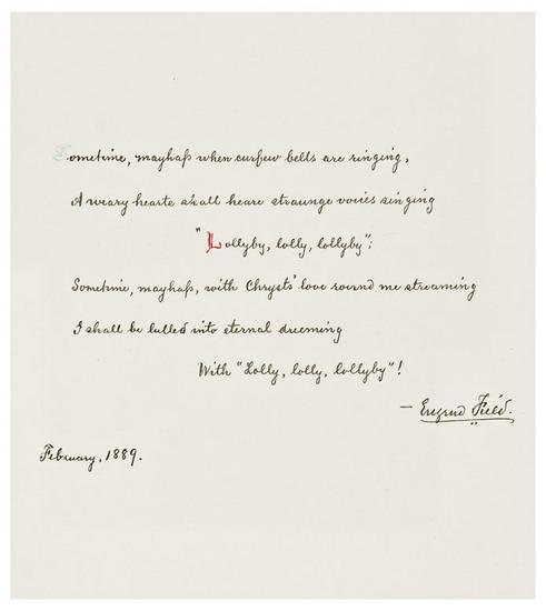 Appraisal: FIELD Eugene - Autograph signed manuscript of the poem Song