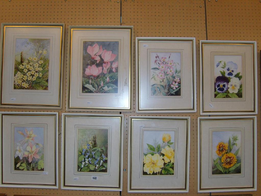 Appraisal: A set of eight watercolour studies of various flowers including