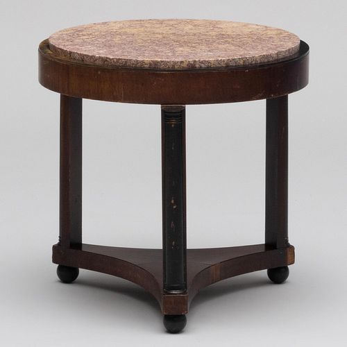 Appraisal: BIEDERMEIER STYLE MAHOGANY AND EBONIZED MARBLE TOPPED SIDE TABLE x