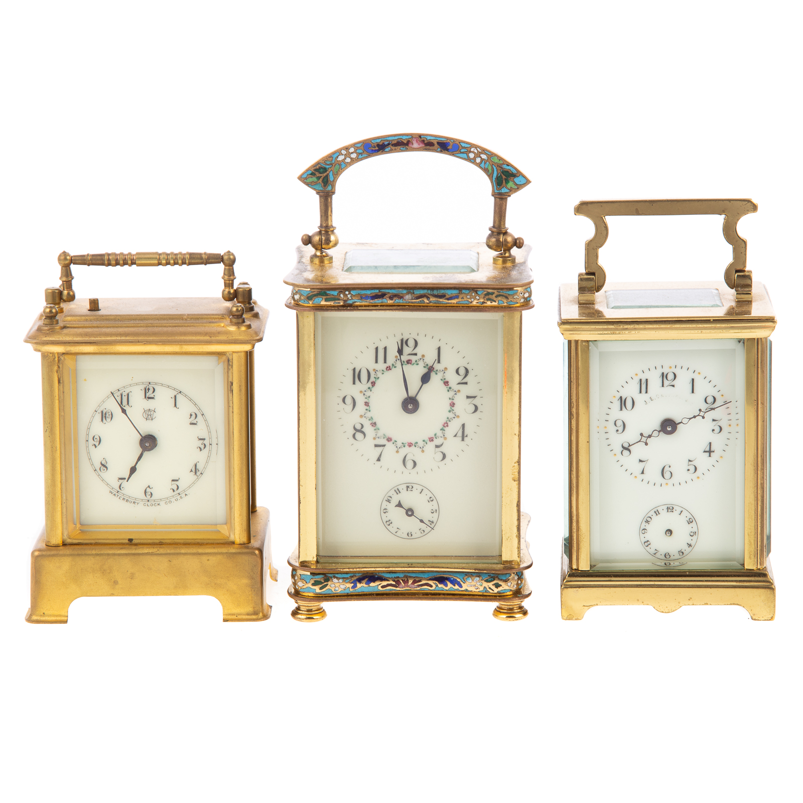 Appraisal: THREE BRASS GLASS CARRIAGE CLOCKS Late th early th century