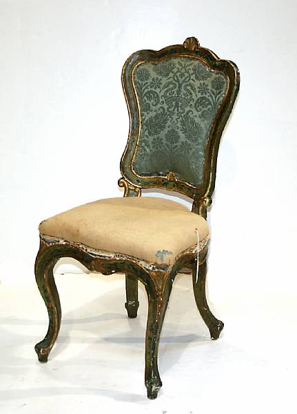 Appraisal: A pair of Italian Rococo style paint decorated side chairs