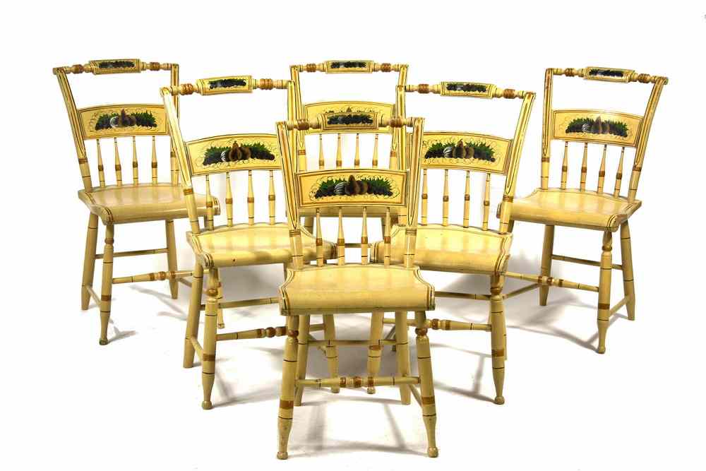 Appraisal: SET DINING CHAIRS - Set of Six Period Plank Seat