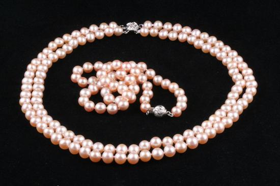 Appraisal: DOUBLE-STRAND AND SINGLE-STRAND MATCHED CULTURED PINK PEARL CHOKERS Each with