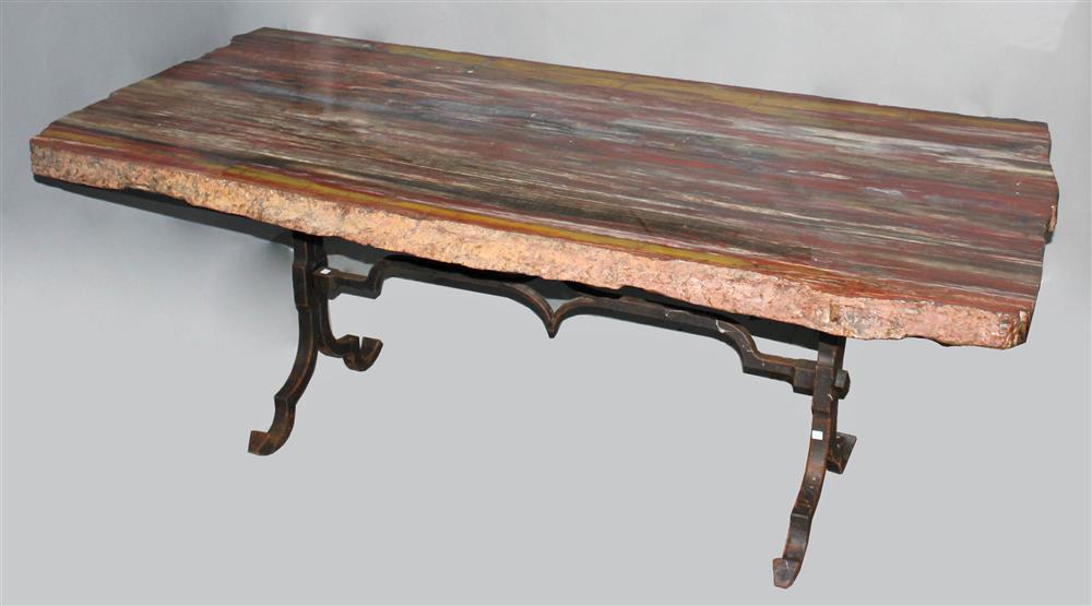 Appraisal: LARGE STRIKING RED STRIATED PETRIFIED WOOD DINING TABLE TOP ON