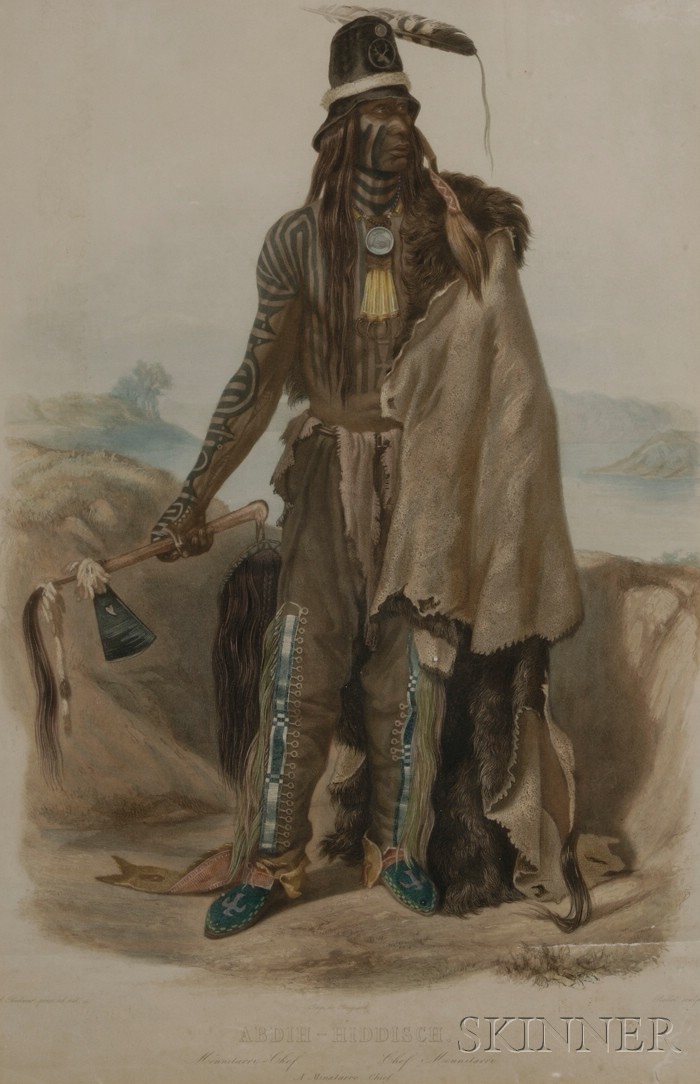 Appraisal: After Karl Bodmer Swiss - Abdih-Hiddisch A Minatarre Chief hand-colored