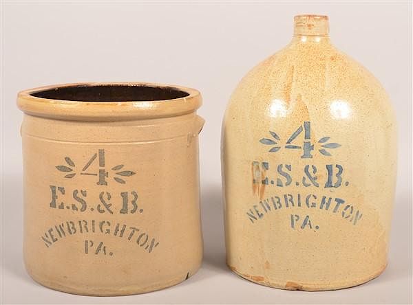 Appraisal: Pcs of E S B New Brighton PA Stoneware Two