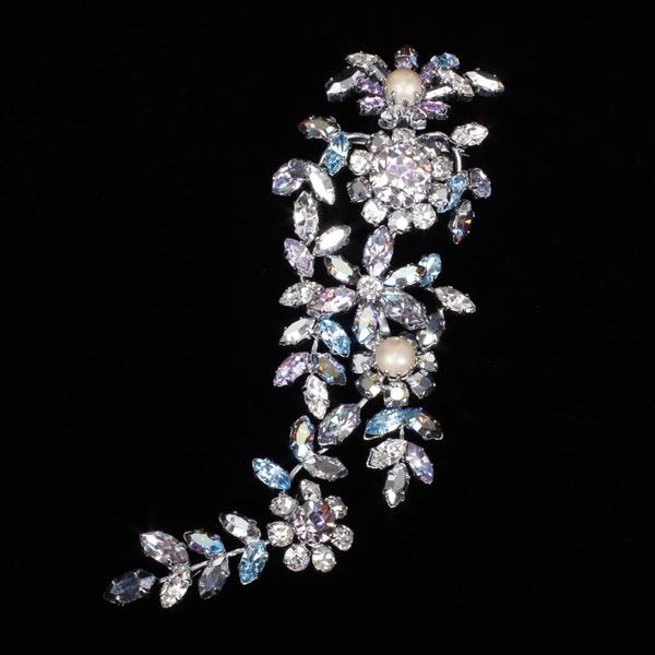 Appraisal: Austrian Crystal Jeweled Cascading Floral Brooch Pin with Faux Pearls