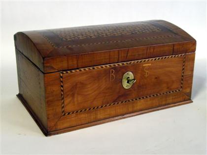 Appraisal: French inlaid walnut table chestWith a domed top inlaid with