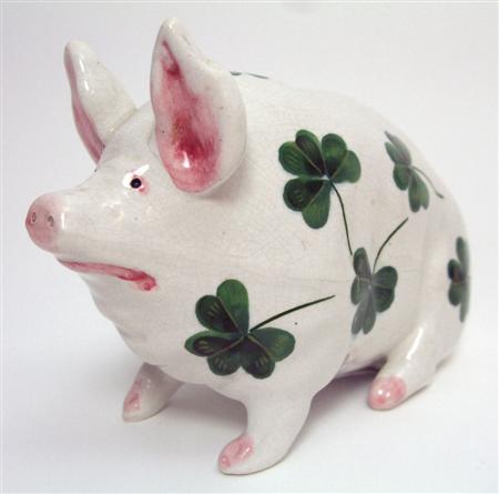 Appraisal: WEMYSS SMALL PIG FIGURE CIRCA decorated with shamrocks impressed mark