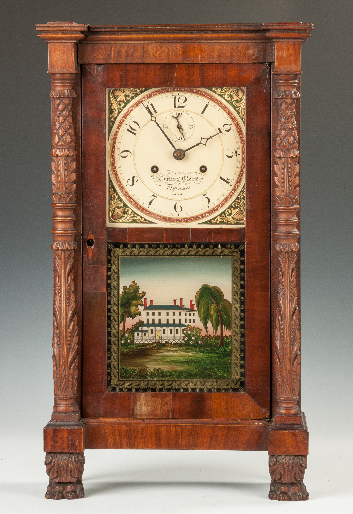 Appraisal: Curtis and Clark Carved Column Miniature Shelf Clock Numbered Figured