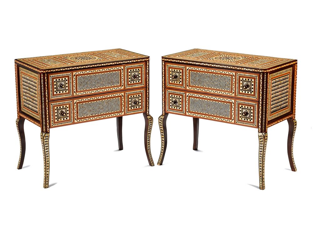 Appraisal: A Pair of Moorish Style Mother-of-Pearl Inlaid Commodes A Pair