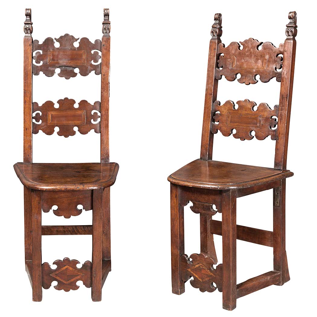 Appraisal: Assembled Set of Six Italian Renaissance Inlaid Walnut Side Chairs