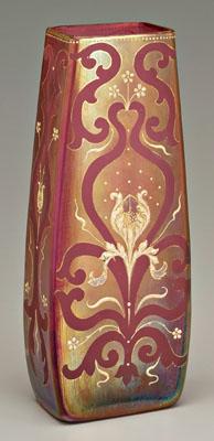 Appraisal: Art glass vase tapering red satin glass with flashed iridescent