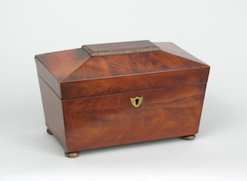 Appraisal: An Antique Tea Caddy With hinged lid two inner compartments