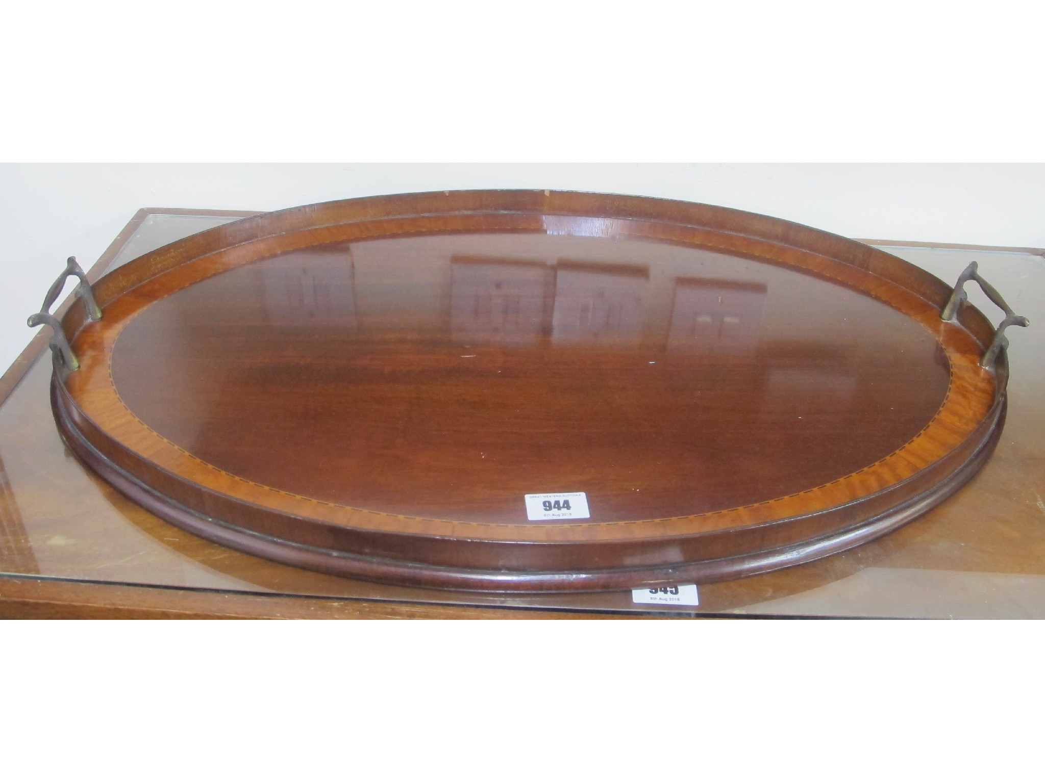 Appraisal: Mahogany oval serving tray