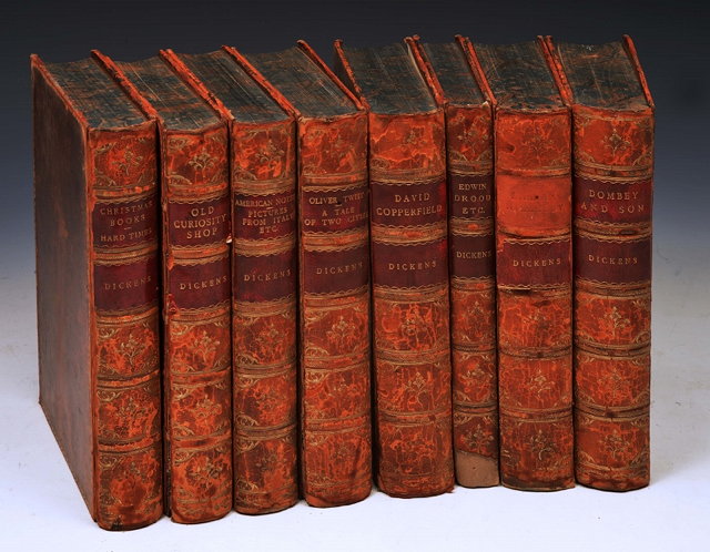 Appraisal: DICKENS Charles leather bound volumes Chapman Hall Illustrated to marbled