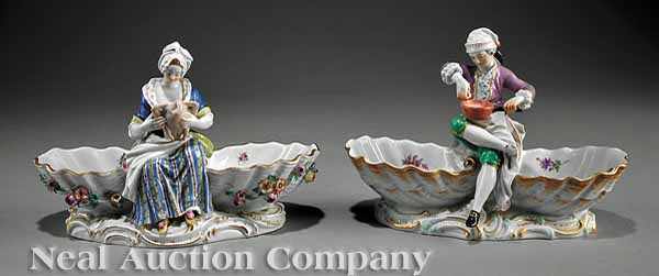 Appraisal: A Near Pair of Meissen Porcelain Polychrome and Gilt-Decorated Figural