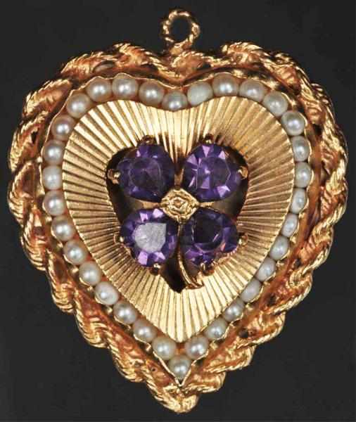 Appraisal: K Y Gold Heart Pendant with Amethyst Pearls Weight grams