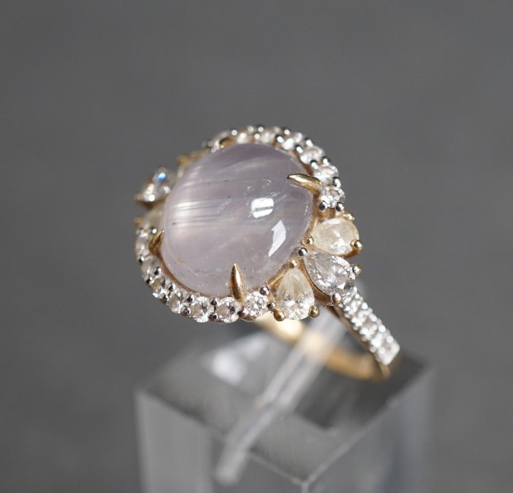 Appraisal: -KARAT YELLOW-GOLD PALE BLUE STAR SAPPHIRE AND DIAMOND RING GROSS