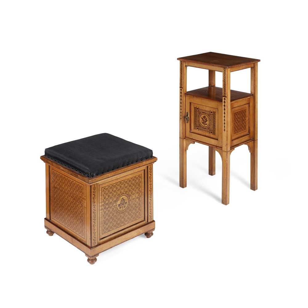 Appraisal: GILLOWS LANCASTER LONDON COMMODE BEDSIDE TABLE CIRCA marquetry inlaid ash