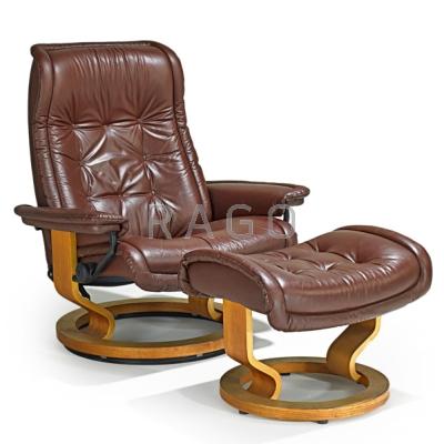 Appraisal: EKORNES Stressless lounge chair and ottoman s Ash leather and