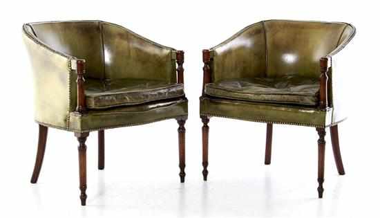 Appraisal: Pair English leather and walnut bergeres early th century leather