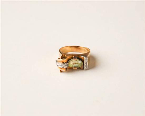 Appraisal: A Gold Peridot and Diamond Ring K tested yellow gold