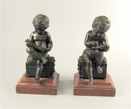 Appraisal: Pair of Continental bronze bookends th century Bronze medium brown